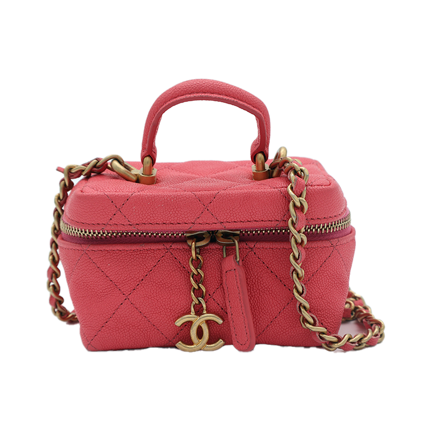 CHANEL QUILTED MINI TOP HANDLE VANITY PINK