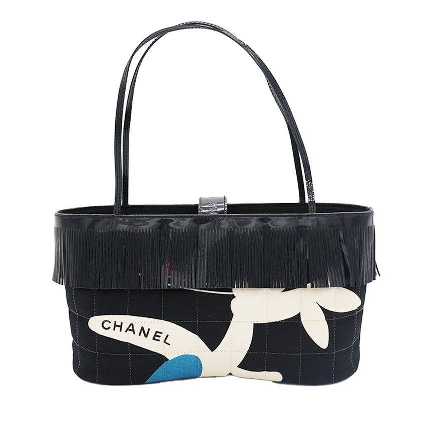 CHANEL QUILTED CANVAS FRINGE BAG