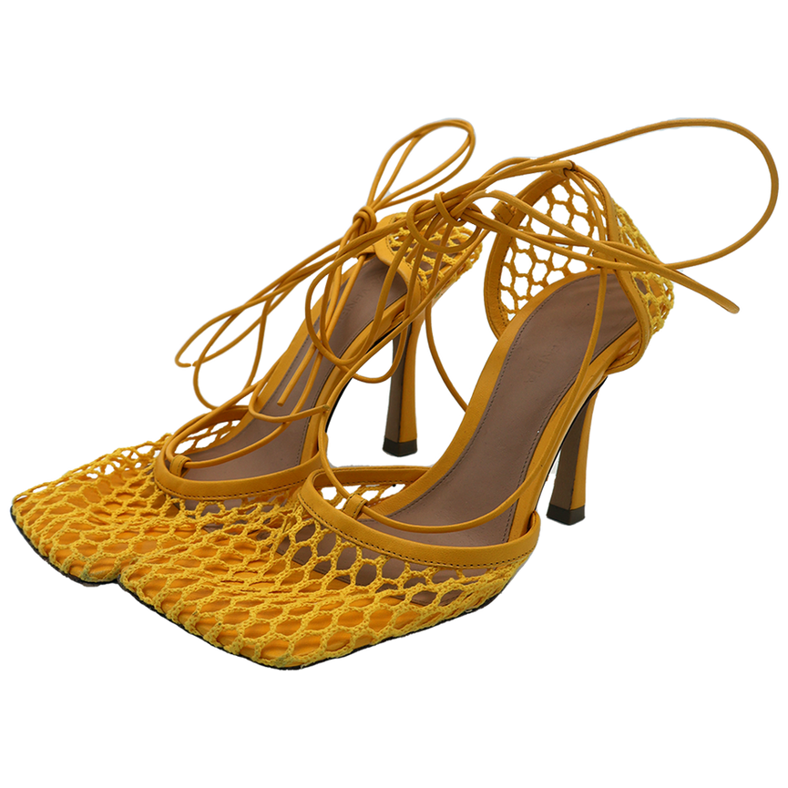 BOTTEGA VENETA YELLOW MESH STRETCH HEELS