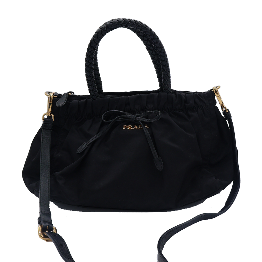 PRADA BLACK NYLON BOW TOTE SHOULDER BAG