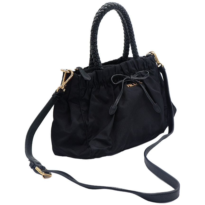 PRADA BLACK NYLON BOW TOTE SHOULDER BAG